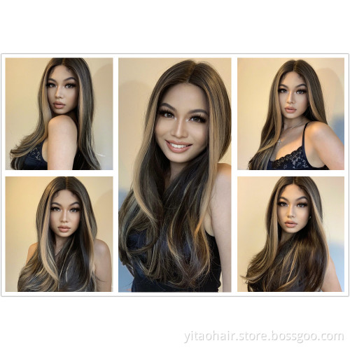 Transparent  Lace Front Synthetic Natural wave Wigs  Highlight Lace Frontal Wig for Women synthetic hair wigs with highlights